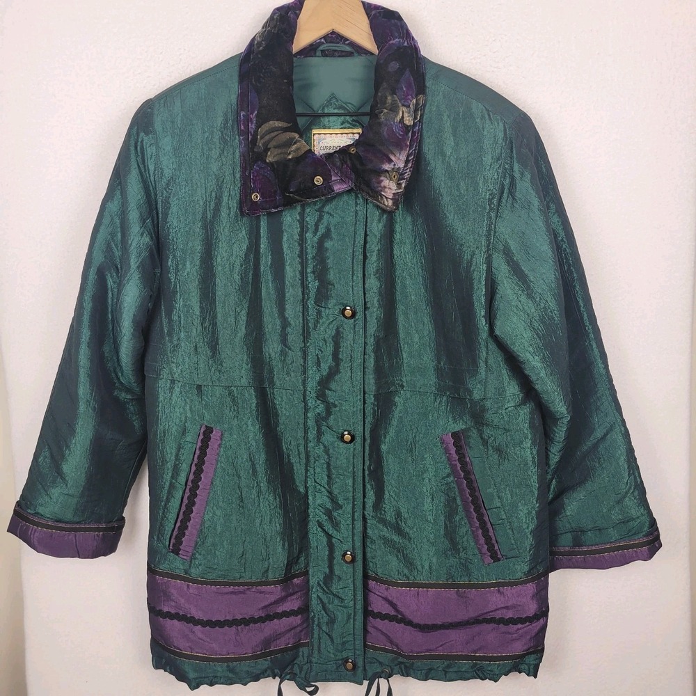 Vintage 90s Current Seen‎ Iridescent Puffer Jacket Womens M Green Purple